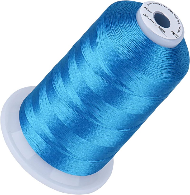 simthread 5500Yds Embroidery Thread, 5000M High-Yardage 40WT 100% Polyester Thread – 170+ Vivid Colors, High-Speed Rated – Compatible with Brother, Singer, Janome & More - Aquamarine S064 - Image 1